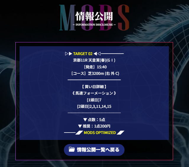 MODS競馬の無料情報買い目